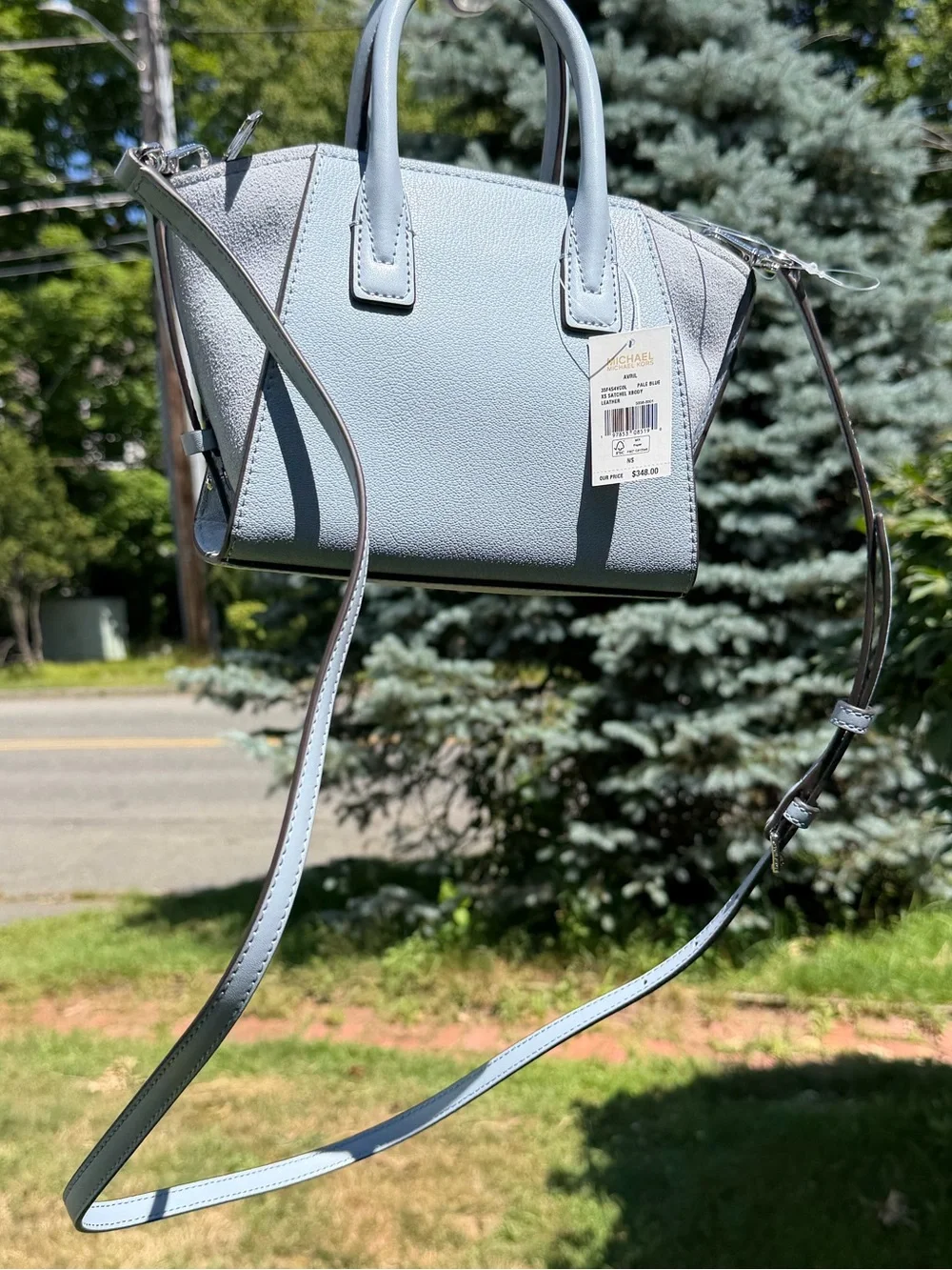 Michael Kors Avril XS Satchel Pale Blue Pebbled Leather Crossbody NWT